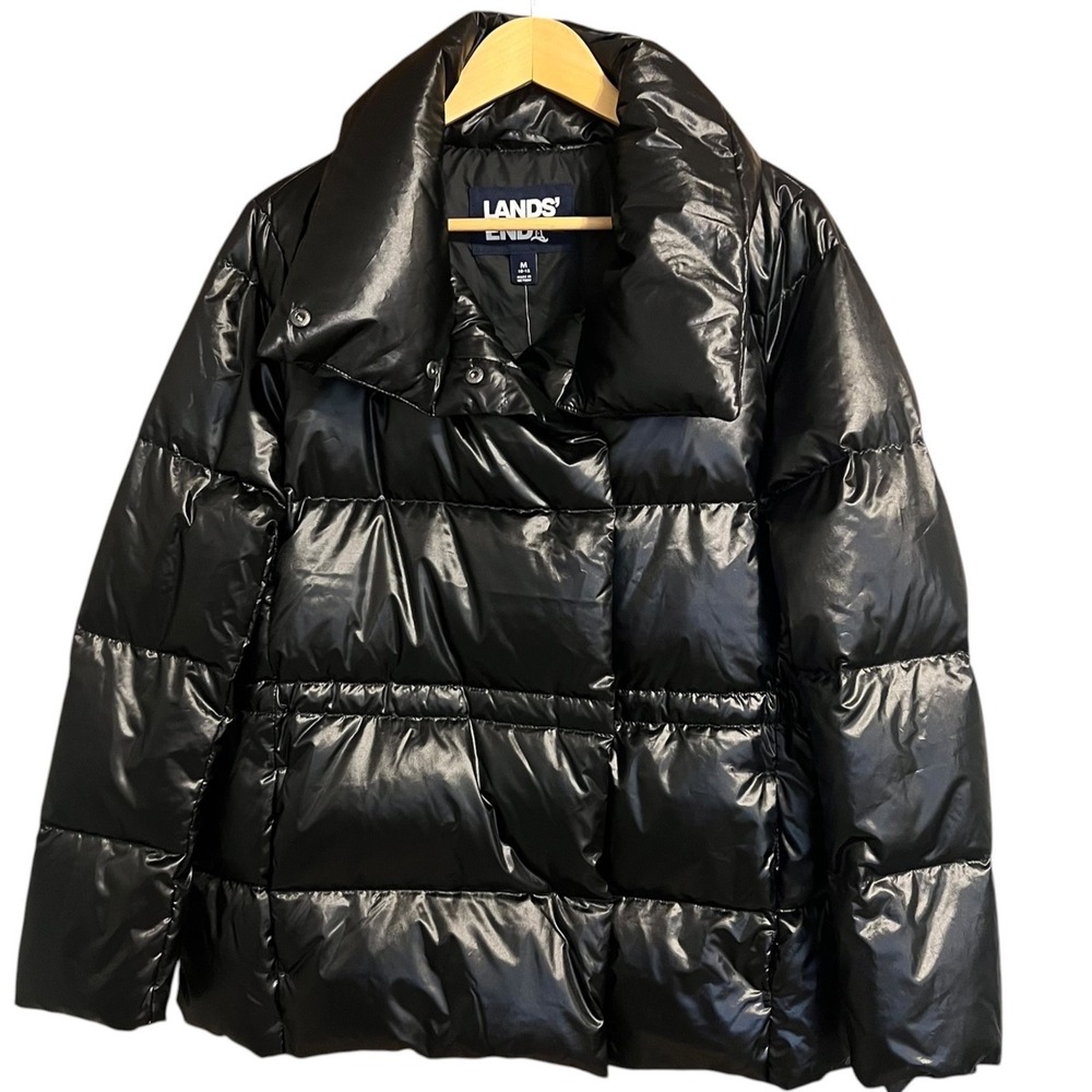 Lands' End NWT Black Down Wrap Puffer Jacket Women's Medium 10-12
